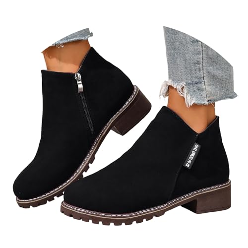 Generisch Retro Wildleder Stiefeletten Damen Chelsea Kurz Stiefel Elegant Ankle Boots Stiefel Mit Fußgewölbeunterstützung Stiefeletten Mit Niedrigem Absatz spitzer Spitze Und Reißverschluss Hinten von Generisch