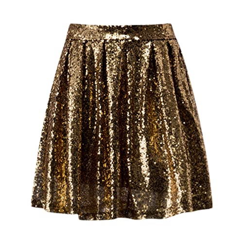 Generisch Rock Y2K, Sequin Skirt Women's Pleated Mini Skirt Glitter Short Party Club Costume Skirt for Women and Girls Damen Sommerkleider Knielang Festliches Sommer Dress Midi Maxi (S, Gold) von Generisch