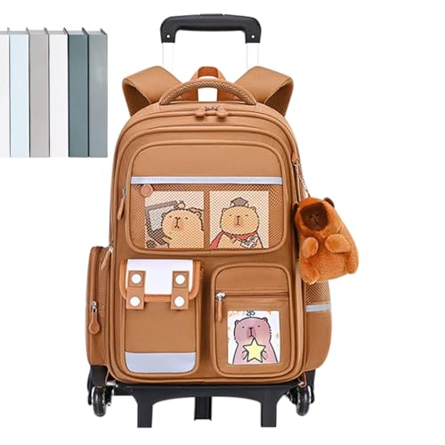 Generisch Rollender Rucksack - Mit Capybara Muster Rucksack Auf Rädern - Ausziehbarer Teleskopgriff Höhenverstellbar Großes Fassungsvermögen Gepäck Koffer Für Mädchen Kinder College Reise Flugzeug von Generisch