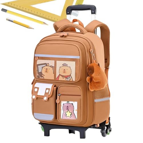 Generisch Rollender Rucksack - Schulrucksack Mit Rollen Und Capybara-Motiv,Ausziehbarer Teleskopgriff Höhenverstellbar Großes Fassungsvermögen Gepäck Koffer Für Mädchen Kinder College Reise Flugzeug von Generisch