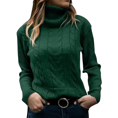 Generisch Rollkragenpullover Damen, Strickpullover Damen Cable Knit Rollkragenpullover Oversize Langarm Pullover Winter Warm Grobstrickpullover Pulli Casual Weich Jumper Sweater, S von Generisch