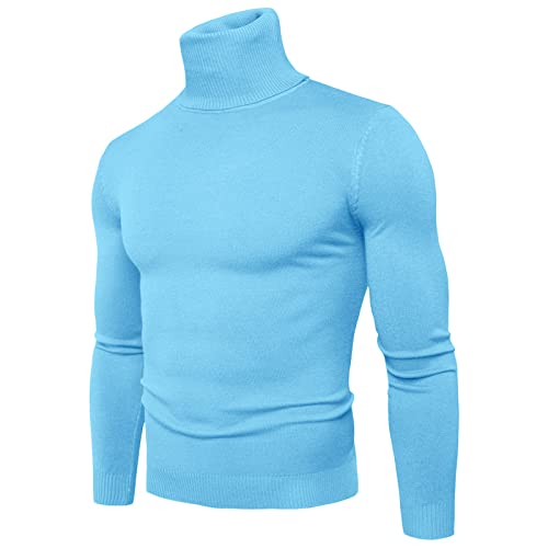 Generisch Rollkragenpullover Herren Basic Slim Fit Strickwaren Pullover Langarm Stretch Feinstrick Dünn Sweatshirt Winterpullover Einfarbig Pulli Hemd (BU2, L) von Generisch