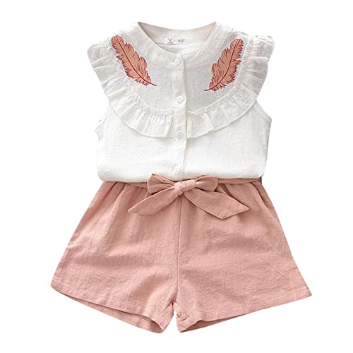 Generisch Rosa Bekleidungssets Für Mädchen 98 Baumwolle 2 Teiler Sommer Outfits Blumenmuster Shorts Und Weste Mit Rüschen Sommerurlaub Mode Casual Kinderkleidung Lässige Kleidung Freizeit Hosenanzug von Generisch