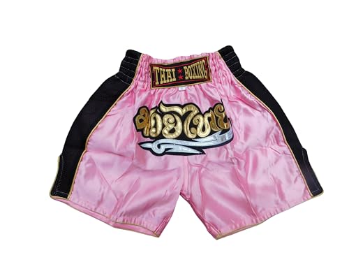 Generisch Rosa Schwarz Größe XS Sportliche Junior Short für Muay Thai Boxen - Ideale Kickboxen Hose für Jungen und Mädchen (Kinder)- Perfekt für Gym, Sport und Fitness von Generisch