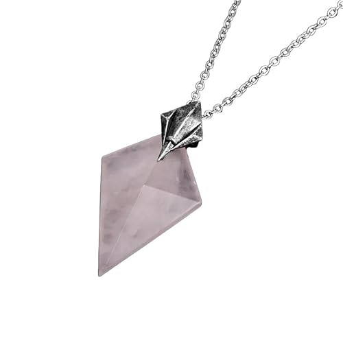 Generisch Rosenquarz-Kristall-Halskette für Damen Und Herren,Sechseckiger Spitzer Anhänger mit Silberkette,Meditations-Energie-Amulett,Schmuck,Geschenke für Mädchen,Geburtstag,Weihnachten,Rosenquarz von Generisch