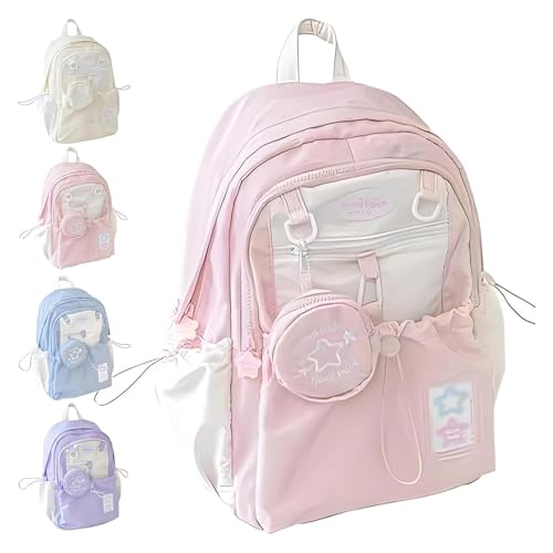 Generisch Rosy Posy Backpack, Rosyposy Soft Setting Cream Star Drawstring Backpack, 16" Large Capacity Cute Kawaii Backpacks (Pink) von Generisch