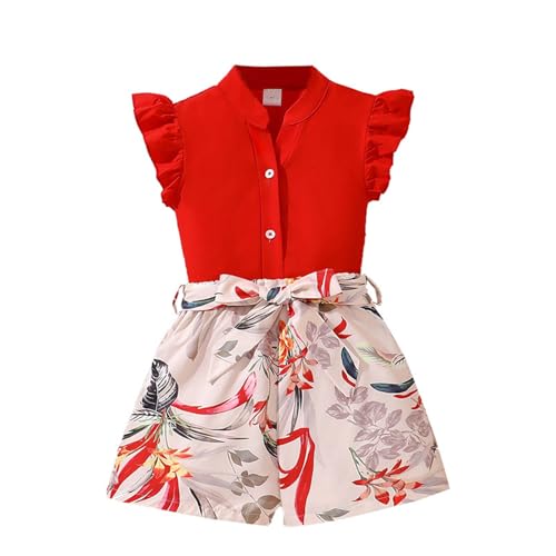 Generisch Rot Bekleidungssets Für Mädchen 2 Teiler Sommer Outfits Blumenmuster Shorts Und Weste Mit Rüschen Sommerurlaub Mode Casual Kinderkleidung Lässige Kleidung Freizeit Hosenanzug von Generisch