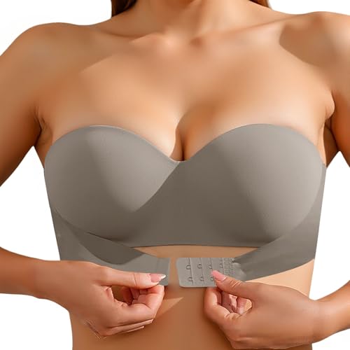 Generisch Rot Damen Trägerloser BH Push up Mit Vorderer Schnalle Ohne Bügel Bustier Seamless Soft Super Bequemer Bandeau BH Starker Halt rutschfest Trägerloses Top Tube Tops Nahtloser Bralette von Generisch