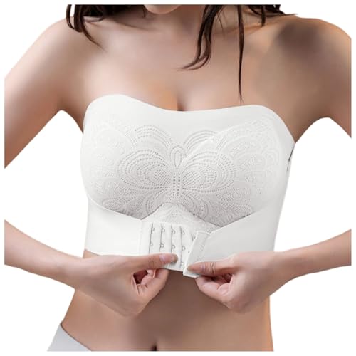 Generisch Rot Damen Trägerloser BH Push up Mit Vorderer Schnalle Ohne Bügel Bustier Seamless Soft Super Bequemer Bandeau BH Starker Halt rutschfest Trägerloses Top Tube Tops Nahtloser Bralette von Generisch