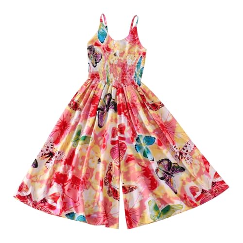 Generisch Rot Latzhose Kinder 146 Mädchen Overall Blumenmuster Sommer Jumpsuit Lang Weites Bein Trägerhose Lässige Strampler Ärmellos Romper Sommeroveralls Freizeithose Playsuit von Generisch
