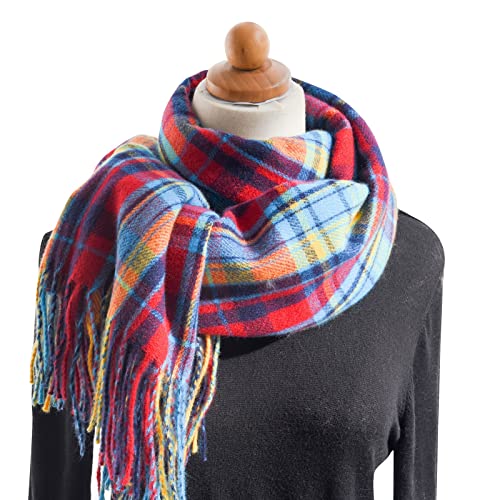 Generisch Roter Schal Damen Winter und Winter bunter karierter Schal für Damen, verdickender warmer Fransenschal Schal Herren Blau Rot (B, A) von Generisch