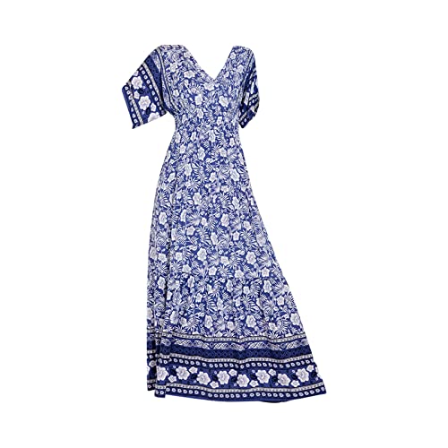 Generisch Rotes Kleid Langes Blumenkleid mit V-Ausschnitt für Damen, ärmelloses, böhmisches, langes Strandkleid Kleidung Damen Sommer Kleid (B, S) von Generisch