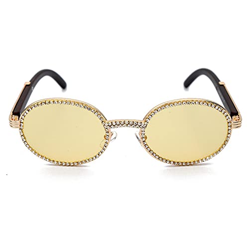 Generisch Round Handmade Chain Flat Mirror Retro Personality Brick Inlaid Sunglasses Ladies Glasses(Yellow) von Generisch
