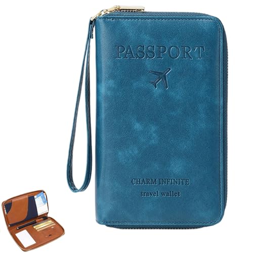 Generisch Rowgins Multi-Functional RFID Passport Wallet, Passport Holder for Travel Essentials, Travel Passport Holder for Men & Women, Secure ID Card Organizer with Anti-Theft Protection (Blue) von Generisch