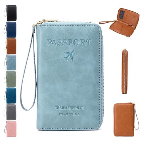 Generisch Rowgins Multi-Functional RFID Passport Wallet, Personalized Rowgins RFID Passport Holder for Travel Custom Name, Travel Wallet for Men & Women for Credit Cards, Tickets & Cash (Blue) von Generisch