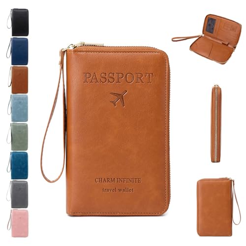 Generisch Rowgins Multi-Functional RFID Passport Wallet, Personalized Rowgins RFID Passport Holder for Travel Custom Name, Travel Wallet for Men & Women for Credit Cards, Tickets & Cash (Brown) von Generisch