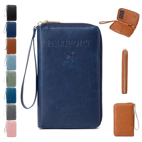 Generisch Rowgins Multi-Functional RFID Passport Wallet, Personalized Rowgins RFID Passport Holder for Travel Custom Name, Travel Wallet for Men & Women for Credit Cards, Tickets & Cash (Dark Blue) von Generisch