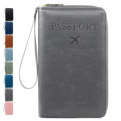 Generisch Rowgins Multi-Functional RFID Passport Wallet, RFID Passport Holder for travel, Passport Holder for Travel Essentials, Anti-Theft Leather Cover (Grey) von Generisch