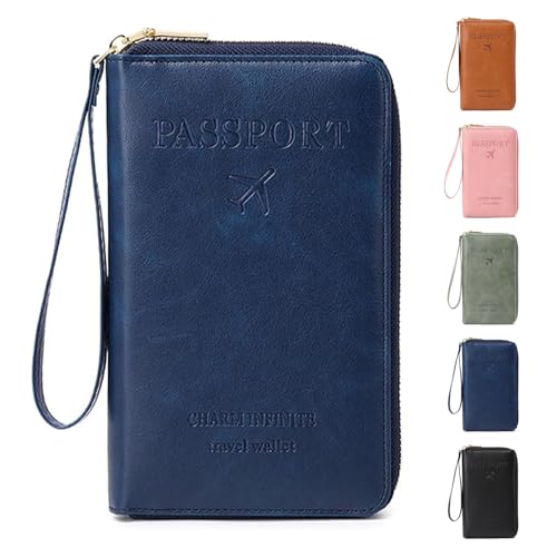 Generisch Rowgins Multi-Functional RFID Passport Wallet, Travel Passport Holder for Men & Women, Secure ID Card Organizer with Anti-Theft Protection, Slim Leather Cover for Credit Cards (Dark Blue) von Generisch