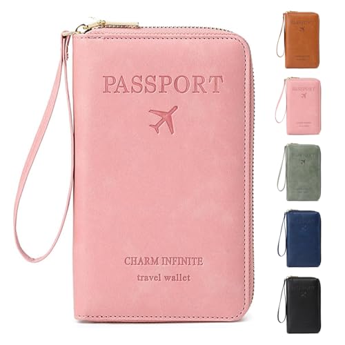 Generisch Rowgins Multi-Functional RFID Passport Wallet, Travel Passport Holder for Men & Women, Secure ID Card Organizer with Anti-Theft Protection, Slim Leather Cover for Credit Cards (Pink) von Generisch