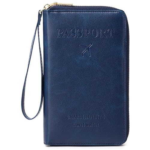 Generisch Rowgins Multi-Functional RFID Passport Wallet, Travel Passport Holder for Men & Women, Secure Id Card Organizer with Anti-Theft Protection for Credit Cards, Tickets, and Cash (Dark Blue) von Generisch
