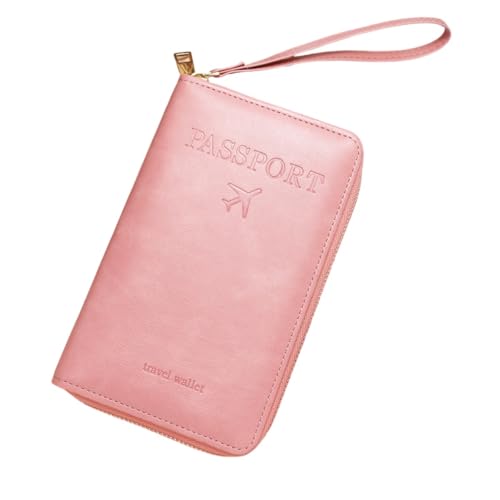 Generisch Rowgins Multi-Functional RFID Passport Wallet,Travel Essentials Passport Holder,Wallet Cover Case for Passport,Secure ID Card Organizer with Zipper Closure,for Boarding Passes, Cash (Pink) von Generisch