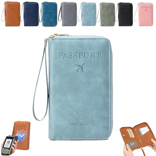 Generisch Rowgins Passport Holder for Travel,Travel Wallet for Men & Women,Secure ID Card Organizer with Anti-Theft Protection,Slim Leather Cover for Credit Cards,Tickets, and Cash (Light Blue) von Generisch