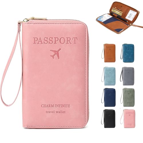Generisch Rowgins RFID Passport Holder, Multifunctional RFID Passport Wallet, Travel Document Organizer with Card Slots, Boarding Pass and Ticket Storage (Pink) von Generisch