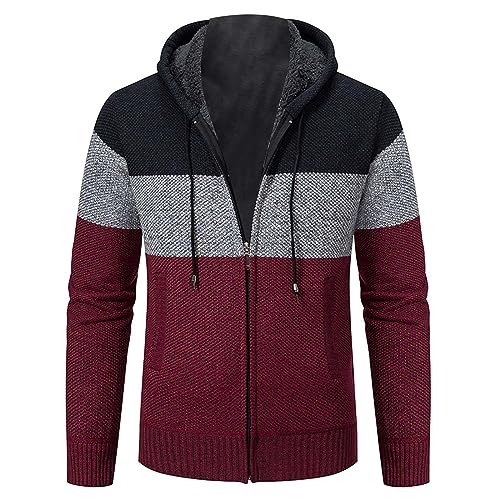 Generisch S Business Herrenmode Lässiger minimalistischer Farbblock-Plüschpullover mit Farbverlauf und Kapuzenpullover Winterjacke Kurz (1-Red, L) von Generisch