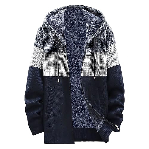 Generisch S Business Herrenmode Lässiger minimalistischer Farbblock-Plüschpullover mit Farbverlauf und Kapuzenpullover Winterjacke Kurz (Navy, XXXL) von Generisch