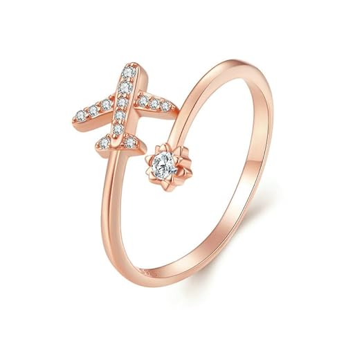 Generisch S925 Reinem Silber frauen Personalisierte Mode Flugzeug Geformt Intarsien Zirkon Offenen Ring Schmuck (Rose Gold) von Generisch