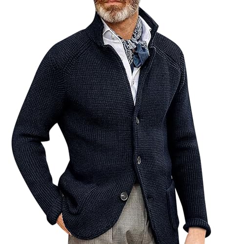 Generisch Sakko Herren Regular Fit Anzugjacke 2 Knöpfe mit Reverskragen Strick Sakko Winterjacken Jacke Slim Fit Schwarzer Anzug für Hochzeit Party Business Abschluss Jackett von Generisch