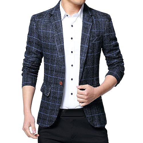 Generisch Sakko Herren Tweed Vintage Blazer Modern Anzugsjacke 2 Knöpfe Business Jackett mit Taschen Herren Anzug Regular Fit Business-Jacke Für Herren Herren Anzug Regular Fit Beige von Generisch