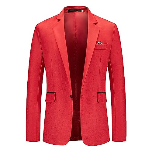 Generisch Sakko Herren Tweed Vintage Blazer Modern Anzugsjacke 2 Knöpfe Business Jackett mit Taschen Herren Sakko Sportlich Anzüge Für Herren Slim Fit Rotes Jackett Herren von Generisch