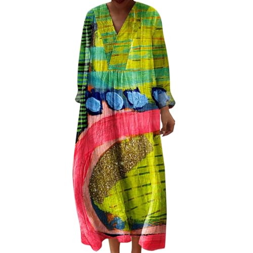 Generisch Sale, Kleid Lang Sommer, Strandkleid Lang Maxikleider V Ausschnitt Sommerkleider Leicht Und Luftig Boho Kleid Elegante Midikleid Freizeitkleid, Abendkleid Lang von Generisch