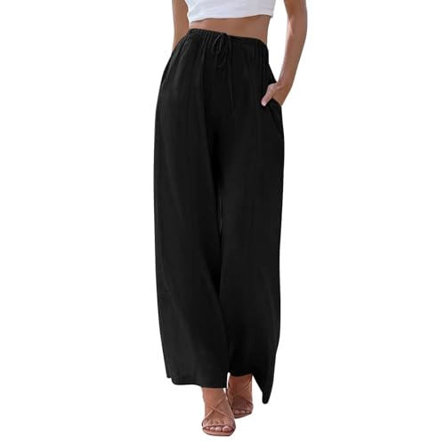 Generisch Sale Bekleidung Blitz Angebote des Tages Heute Damen Hosen Sommer Leinen Leicht Sommerhosen Locker Stoffhose Baumwolle Leinenhose Bequeme Luftige Freizeithose Lang Frauen Strandhose von Generisch
