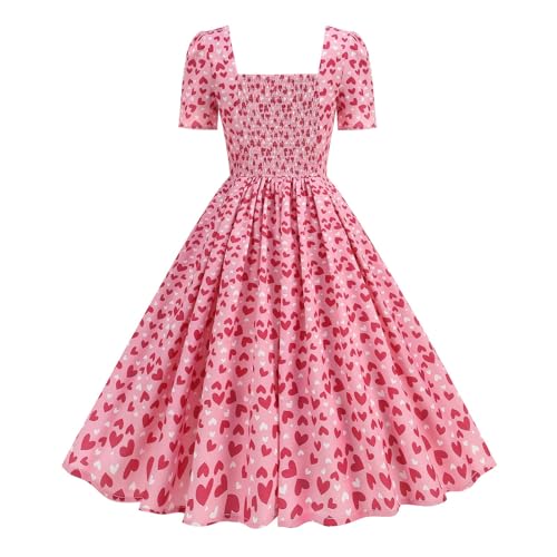 Generisch Sale Bestellungen Strandkleid Damen Luftig Sommer Short Sleeved Dress Polka Dot Square Neck Retro Elegant Dress Sommerkleid Festlich Prime Angebote des Tages Heute Blitzangebote von Generisch