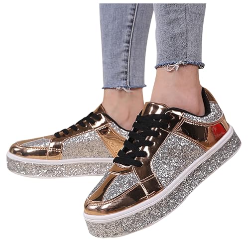 Generisch Sale Damen Bekleidung,Glitzer Schuhe Damen Elegant Turnschuhe Karneval Sneaker Festliche Pailletten Laufschuhe Party Silvester Damenschuhe Glänzend Rave Stiefeletten Brautschuhe Flach von Generisch