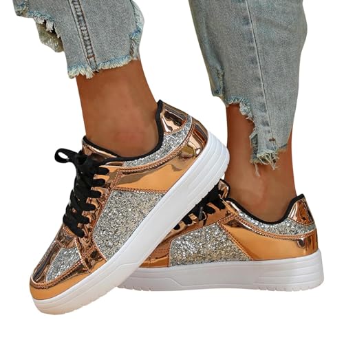 Generisch Sale Damen Bekleidung,Glitzer Schuhe Damen Elegant Turnschuhe Karneval Sneaker Festliche Pailletten Laufschuhe Party Silvester Damenschuhe Glänzend Rave Stiefeletten Brautschuhe Flach von Generisch