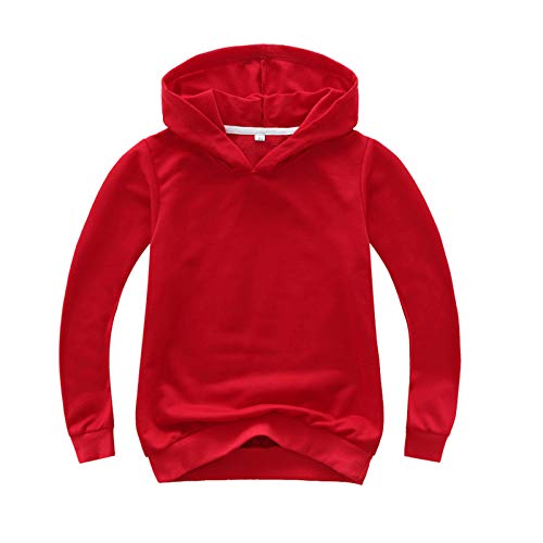 Generisch Hoodie Mädchen Kinder Kapuzenpullover Baumwolle Tops Einfarbig Sweatshirt Kleidung Bekleidung Oberteile Kleinkind Sportshirt Pullover Top Junge Long Sleeve Top Rot,110 von Generisch