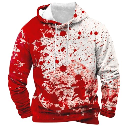 Generisch Sale Weihnachten, Halloween Hoodie Herren Kapuzenpullover Bloody Stained Bedrucktes Halloween Kostüm Horror Sweatshirt Blutspritzer Muster Oberteile, tagesangebote Heute Blitz von Generisch