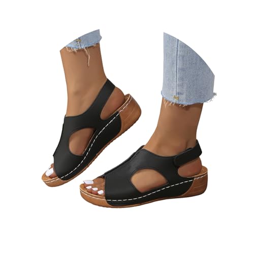 Generisch Sandalen Damen Elegant Orthopädische Slide Bequeme Breite Füße Plateau Damensandalen Ultra-bequeme Slingback Weichen Sohlen Sandaletten Strandsandalen Keilabsatz Freizeitschuhe (42) von Generisch