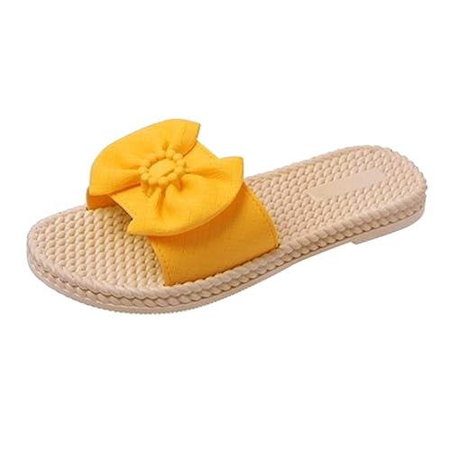 Generisch Sandalen Damen Flach Geflochten Peeptoe Sandalette Slip-On Pantoletten Mit Schleife Rutschfest Badeschuhe Bequeme Strandpantoffeln Leichte Sommersandalen Große Größen Outdoorsandalen von Generisch