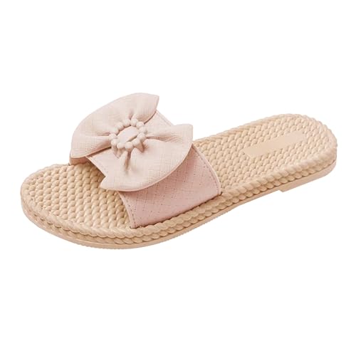 Generisch Sandalen Damen Flach Geflochten Peeptoe Sandalette Slip-On Pantoletten Mit Schleife Rutschfest Badeschuhe Bequeme Strandpantoffeln Leichte Sommersandalen Große Größen Outdoorsandalen von Generisch