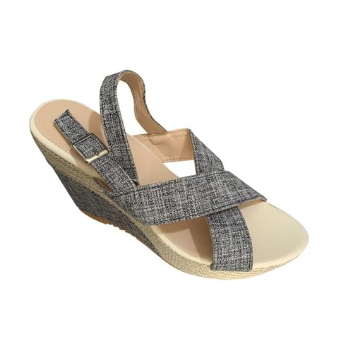 Generisch Sandalen Damen Pantoletten Latschen Sommerschuhe Damen Frühling Kuchen Strandsandalen mit dicker Unterseite und Slope Denim Schnalle Schuhe Damen Weite Sandalen Freizeit Hausschuhe Damen von Generisch