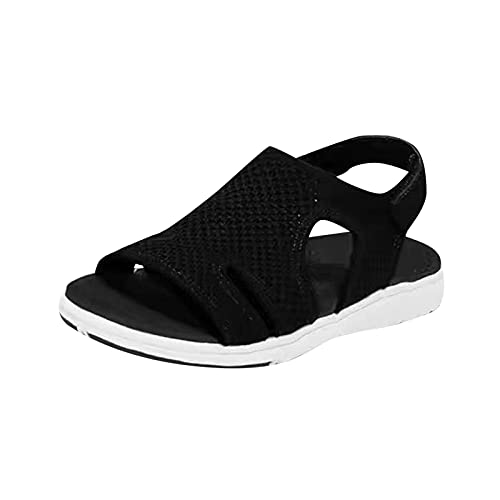 Generisch Sandalen Damen Sommer Breite Füße Schuhe Sommer Freizeit Flach Sandalette Elegant Boho Flache Sandalen Sommerschuhe Frauen (Black, 39) von Generisch