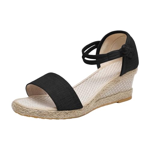 Generisch Sandalen Damen Sommer Mit Absatz Bequem Keilsandalen Freizeit Strick Sandals Elegant Espadrilles Sandaletten Offene Zehen Freizeitsandale Schnalle Leicht Absatzschuhe Gewebtes Sommerschuhe von Generisch