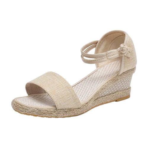 Generisch Sandalen Damen Sommer Mit Absatz Bequem Keilsandalen Freizeit Strick Sandals Elegant Espadrilles Sandaletten Offene Zehen Freizeitsandale Schnalle Leicht Absatzschuhe Gewebtes Sommerschuhe von Generisch