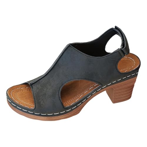 Generisch Sandalen Damen Sommer Mit Absatz Elegant Keilsandalen Für Frauen Mode Retro Absatzschuhe Blockabsatz Wedge Sandals Freizeit Runde Zehe Sandaletten Strandschuhe Sommerschuhe von Generisch
