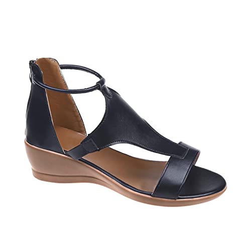 Generisch Sandalen Damen Sommer Sandaletten Eleganter Sommer Flache Sandalen Weiche Einlegesohlen, Slip-On Schuhe Outdoor Wassersandalen (Black, 41) von Generisch